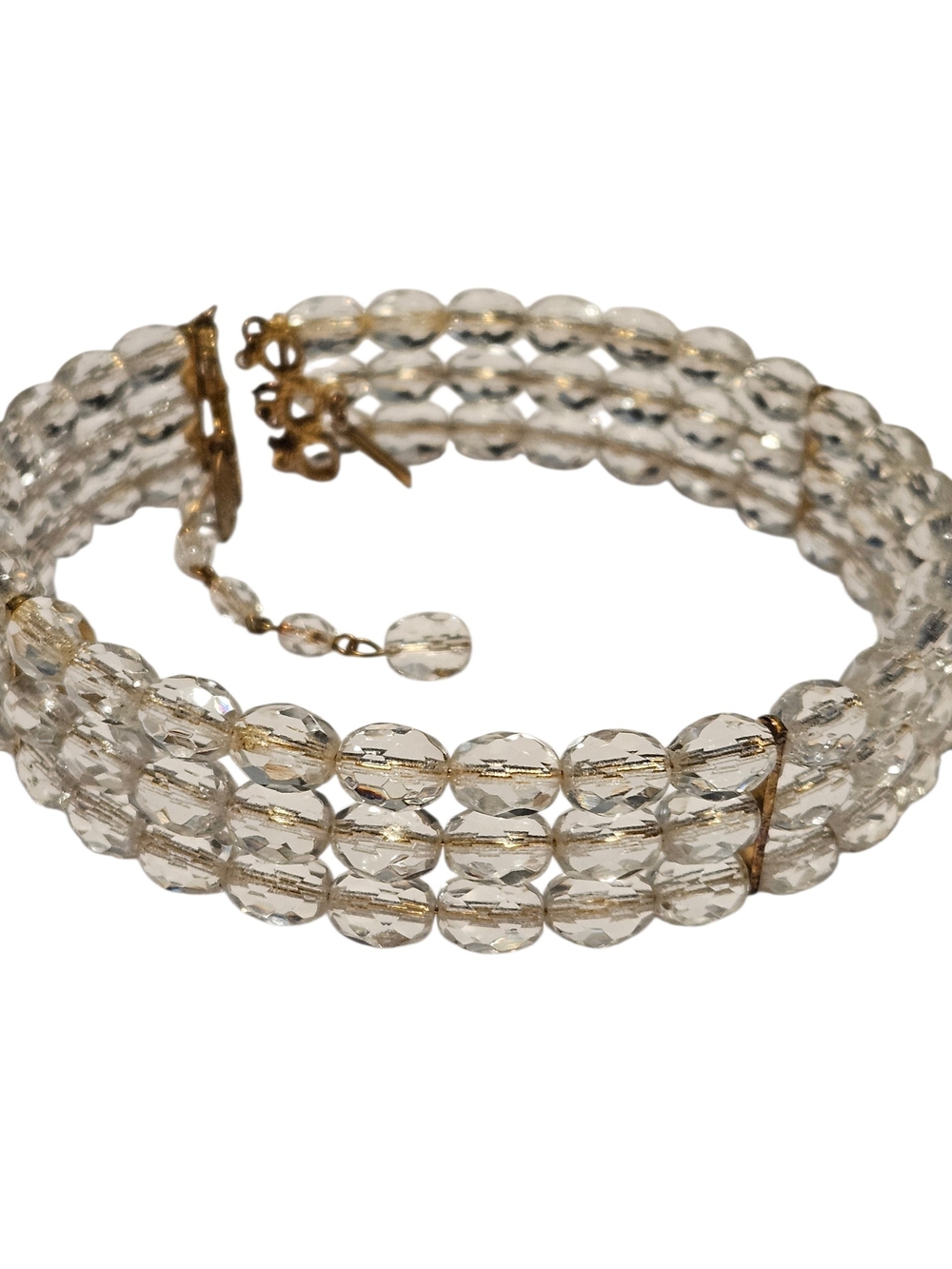 Miriam Haskell Necklace, Choker Necklace, Crystal Gold, Vintage Midcentury 1950s